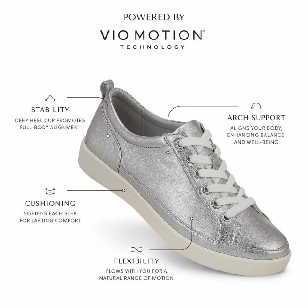 Vionic Winny Supportive Orthotic Leather Comfort Metallic Silver Sneakers 9